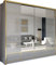 SLIDING WARDROBE 4U Manali Modern High Gloss Sliding Mirror Door Wardrobe with Drawers and Golden Strip (Grey Gold, 203cm)