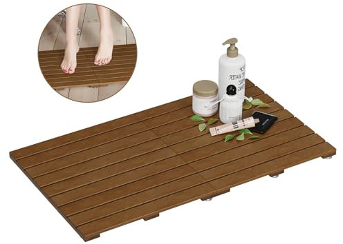 Premium Teak Shower Mat, Foldable Wood Bath Mat, Non-Slip Bathroom Mat, Wooden Floor Mat for Bathtub, Door, Spa, Sauna, Pool, Ideal for Indoor Outdoor, 31.5 x 18.1