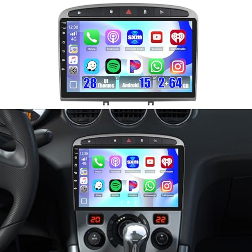 Hikity [2+64GB] Android 15 Autoradio per Peugeot 308/408 2007-2015 Radio Senza Fili CarPlay Android Auto Bluetooth 9 Pollici Touchscreen Auto Radio con WiFi GPS FM RDS Telecamera Posteriore
