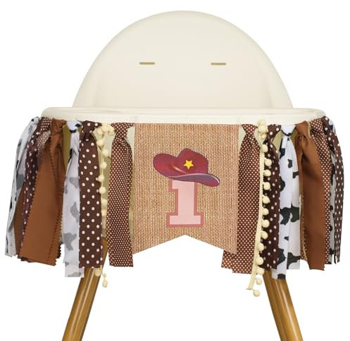G2PLUS One Hochstuhl Banner Cowboy Rodeo, Hochstuhl Banner 1. Geburtstag Junge, One Hochstuhl Girlande Braun, 1. Jahr Girlande für Cowboy Rodeo Thema 1. Geburtstag Party, Baby Dusche
