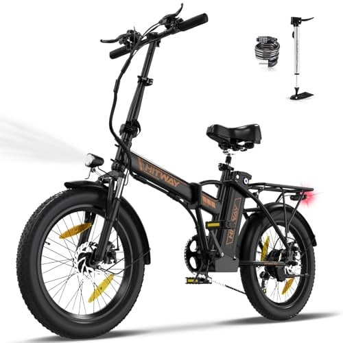 HITWAY Electric Bike for Adults, 20×3.0/4.0 Fat Tire Folding E-bike with 36V 12Ah/48V 15Ah Removable Battery, 90KM/100KM Max Range, 2 Riding Modes, 7 Speed Electric Commuter Bicycle with Pedal Assist
