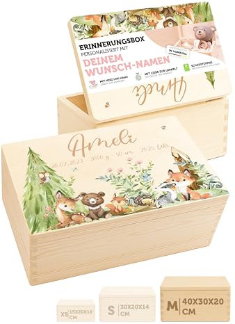 MINIHELDEN - Erinnerungsbox Baby - Personalisierte Geschenke mit Namen | Holzkiste mit Deckel bedruckt mit Schadstofffreie Latextinte - Geschenke zur Geburt & Taufgeschenke für Mädchen & Jungen