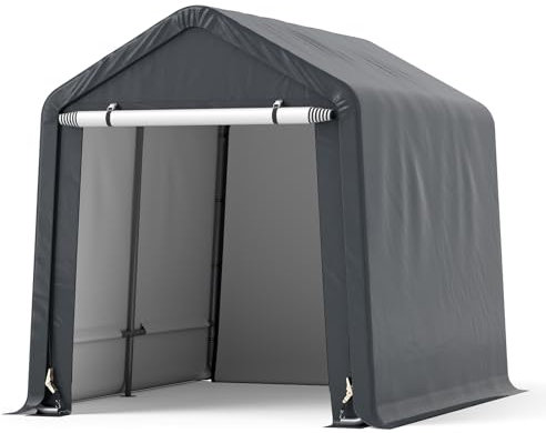 GYMAX Tenda Garage per Esterno, Capannone Attrezzi, Capannone per Stoccaggio in Tessuto PE, Protezione Solare, Impermeabile, Antivento, con Picchetti a Terra e Porta a Tapparella, per Auto e Moto