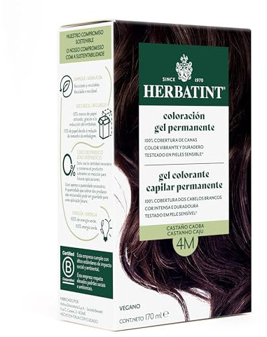 Herbatint Coloración Gel Permanente para Cabello 4M Castaño Caoba - 170 ml | Sin Amoniaco, Cobertura Óptima de Canas | para Pieles Sensibles, con 8 Extractos Naturales Bio
