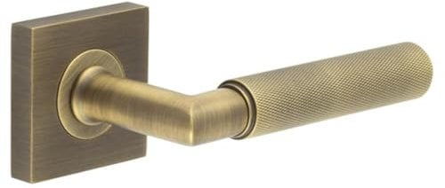 Loops Antique Brass Door Handle with Square Rose for Elegant Interiors - Solid Brass Interior Handle