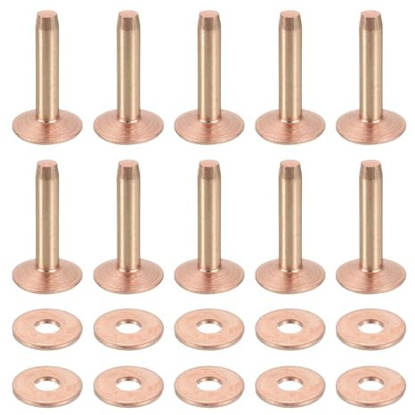 sourcing map Lot de 50 rivets et bavures en cuivre, 12 x 4 x 19 mm, rivets en cuivre massif pour cuir et loisirs créatifs, ton cuivre