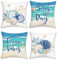 Bonhause 4er Set Kissenbezüge Sommer Küsten 45 x 45 cm Muschelschale Koralle Strand Samt Soft Dekorative Kissenhülle Zierkissenbezüge für Sofa Wohnzimmer Zuhause Dekoration