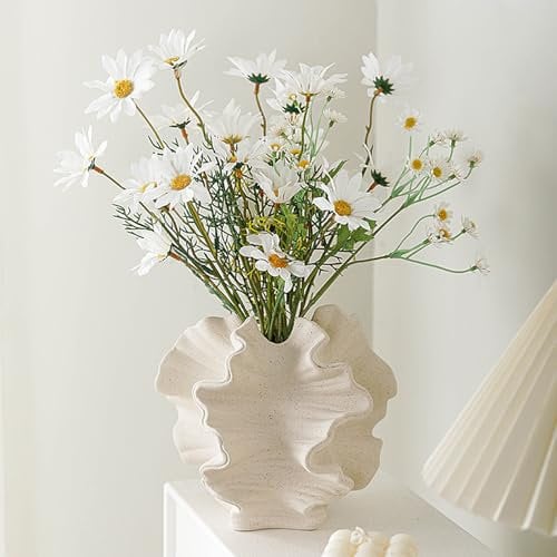 Vaso Decorativo da Interno, SUKIYPO Vaso in Ceramica, Vasi Decorativi Interno Moderni per Nordico, Arredamento Casa Vasi di Fiori Estetici Boho Vase per Casa, Soggiorno, Ufficio, Beige