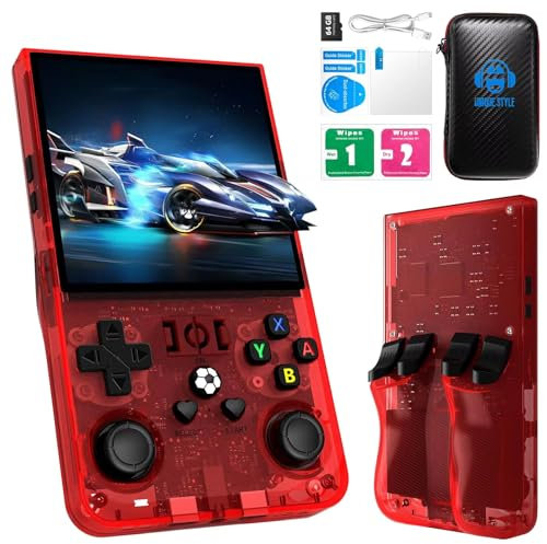 R36MAX Handheld Spielkonsole, 4,0-Zoll-IPS-Bildschirm, Linux-System, 4000 mAh wiederaufladbare tragbare Pocket Arcade Retro Videospiel Player mit 64 GB TF-Karte, über 18000 integrierte Spiele