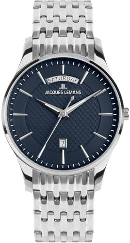 JACQUES LEMANS Herren-Armbanduhr London Quarz Stahl/Dunkelblau 1-2193H