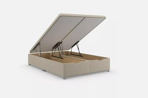 Soft Velvet Ottoman Storage Divan Base - Plush Gas Lift Up end & side opening (Plush Cream, 5ft side lift opening)