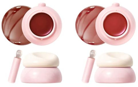 Jelly Pudding Pot,Buildable Pigment, Jelly Gloss Glow, Long-lasting, Lightweight, Easy to Blend, Dual-Use as Lipstick and Blush, High Pigment Long Lasting for Lip Make Up(02+05)