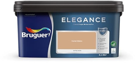Bruguer Elegance Pintura Monocapa Extra Mate para Paredes y Techos, Interior y Exterior protegidos, Ultra Lavable, Resistente al Desgaste y Manchas, Con conservante Antimoho, Camel Clásico 4 L