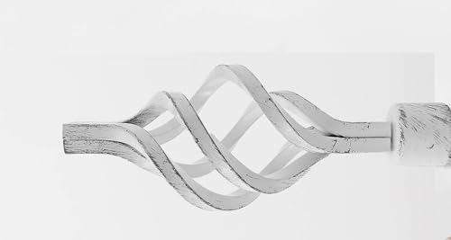 Bastone per Tenda Estensibile in Metallo, 120-210 cm o 160-300 cm, Design Moderno con Anelli, Montaggio Facile (Torciglione White Silver, 120-210 cm)