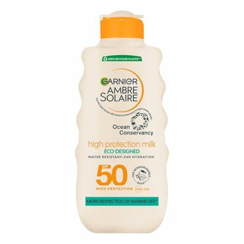Garnier Ambre Solaire Sonnenmilch Ocean LSF 50 – hoher Schutz – wasserdicht – umweltfreundliche Formel – 200 ml (1 Einheit)