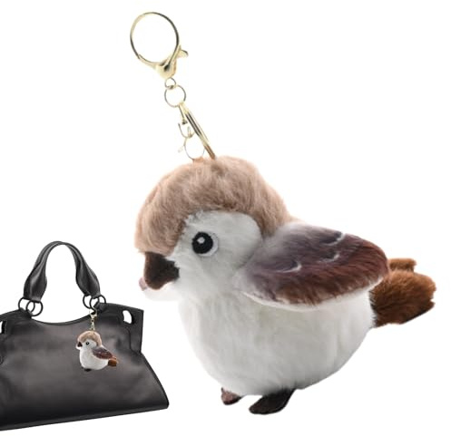 Yanayi Spatz Plüschtier, Pelzige Vogel-Plüschpuppe, Realistischer 12 Cm Vogel Stofftier, Niedlicher Vogel Schlüsselanhänger Plüschie, Tragbares Geldbörsenzubehör Für Schultaschen