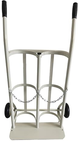 Double Oxygen Cylinder Trolley, Gas Tank Dolly with Rubber Wheels & Handles, Nitrogen Bottle Trolley for Nursing Hospitals Clinics Factories(White)