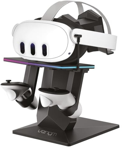Venom RGB-Ladestation für Meta Quest 3S, Quest 3, Quest 2 & Quest Pro | USB-C Headset-Ladegerät & Display-Ständer mit 7-Farben-Beleuchtung | VR-Aufbewahrung für Headset & Controller