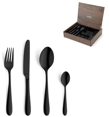 Amefa OXFORD Besteck Set 6 Personen, 24-tlg., 18/10-Edelstahl, Schwarz | PVD-Beschichtung, Handwäsche empfohlen, für Alltag und Feierlichkeiten, 6 Menügabeln, 6 Menülöffel, 6 Menümesser