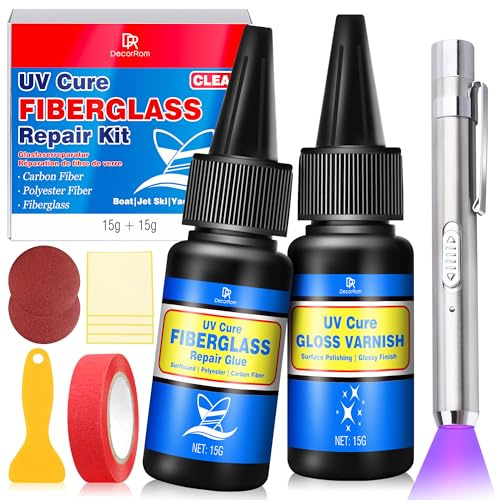Surfbrett-Reparaturset, Klar Glasfaser Reparaturset mit UV Lampe, Schnell Trocknend für Kohlenstofffaser Polyesterfaser zum Reparieren