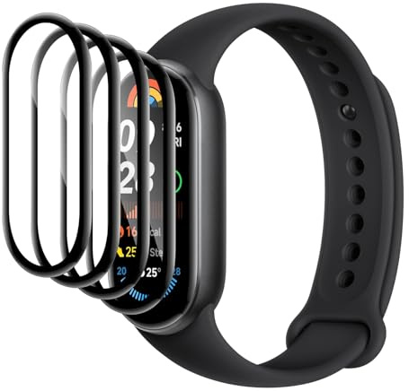 Fyqzio [4 Piezas Protector de pantalla compatible con Xiaomi Mi Band 9,sin burbujas,antiarañazos,3D Cobertura Completa,HD TPU Protección de películas