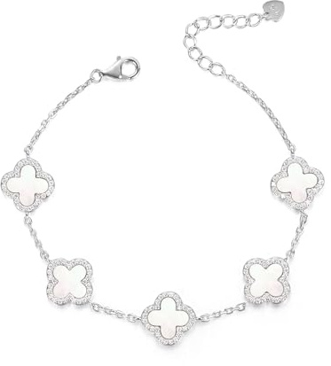 Evensee Kleeblatt Armband 925 Sterling Silber | 5 Edelsteine, Verstellbare Kette, Elegant, Für Alltag und Feierlichkeiten
