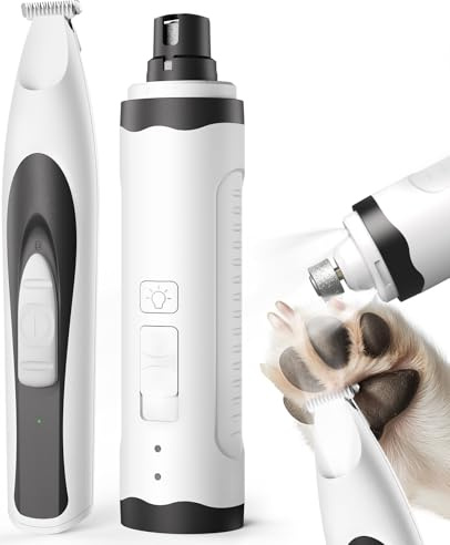 oneisall Kit 2 en 1 Tondeuse pattes & lime à griffes électrique pour chien chat, ultra silencieux avec lampe LED, recharge USB Type-C sans fil, adapté petits et moyens chiens et chats
