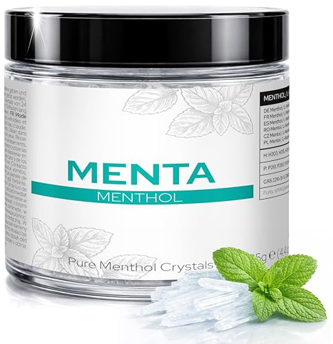 MENTA Mentholkristalle 125g für Sauna und Saunaaufguss, reine Menthol Kristalle in pharmazeutischer Qualität, Saunazubehör