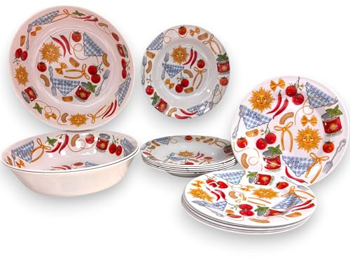 Set di Stoviglie in Melamina - 15 Pezzi, 3 Fantasie Disponibili - 6 Piatti Piani, 6 Piatti Fondi, 3 Insalatiere - Leggero, Durevole, Lavabile in Lavastoviglie, BPA Free (Melamina, Chef)