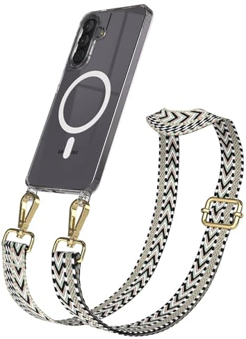 EAZY CASE Handykette - Verstellbares Taschenband kompatibel mit Galaxy A57, Schulterriemen, Handykordel mit Silikon Hülle, Qi Charging kompatibel, Umhängetasche, Grün Schwarz Gold