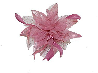 Pink chiffon flower and feather fascinator on comb. Ideal for weddings and other special occasions.
