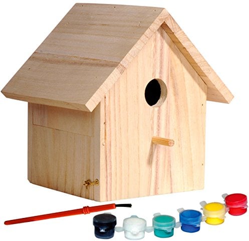 dobar 22368FSC - Casetta per Uccelli Decorativa in Legno di Abete, certificata FSC, per Bambini, da Costruire e dipingere da Soli con Pennello, Spugna e Stencil