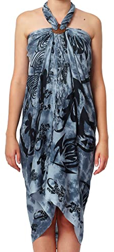 Ciffre Sarong Pareo Wickelrock Lunghi Dhoti Tuch Strandtuch Tribal Gecko Grau Schal