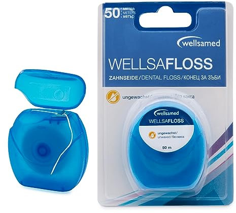Wellsamed - Filo interdentale con pinna dentale, non cerato, neutro, 50 m, 1 pezzo