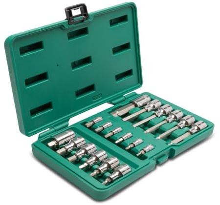 SATA ST09053SJ Innensechskant Bit Steckschlüssel, Stecknuss Satz 1/4/6,35 mm und 1/2/ 12,7 mm, in robustem Koffer 18 Tlg.