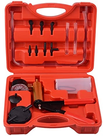 DAYUAN Juego de probador de bomba de vacío de mano automotriz, kit de bomba de vacío de purga de frenos con medidor de vacío y adaptadores