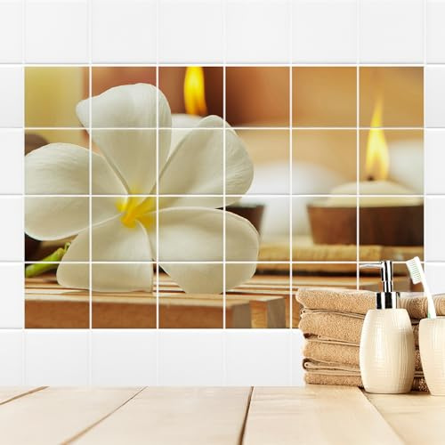 GRAZDesign Fliesenbilder Bad Blume Klebefliesen Badezimmer Fliesenaufkleber wasserfest - 20x20cm / Bild: 135x90cm (BxH)