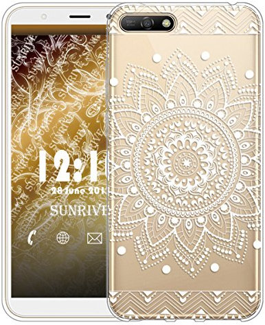 Sunrive Für Huawei Y5 2018/Honor 7S Hülle Silikon, Transparent Handyhülle Schutzhülle Etui Case für Huawei Y5 2018/Honor 7S(TPU Blume Weiße)+Gratis Universal Eingabestift