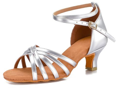 VASHCAME - Damen Hoher Absatz Tanzschuhe Standard/Latein Silber Absatzhöhe 5cm 36