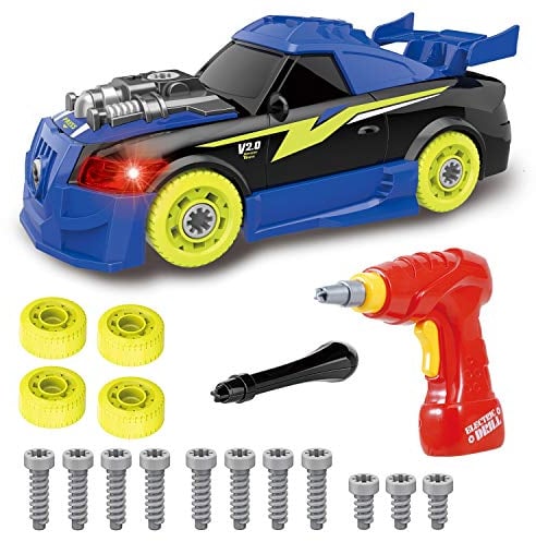 Pup Go Take Apart Toy Racing Car, 2 In 1 Easy Build Your Own Car, Drill and Power Tools, Gifts Present Children Construction Building Toys for Age 3 Year Old Boy Kids (4 Spare Screws Included)