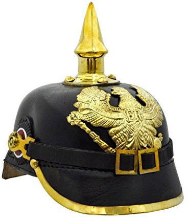 Deutscher Pickelhaube, Kaiserpreußischer Helm, Leder und Messing, deutsches Halmet