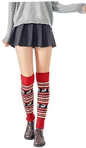 ACVIP Weihnachten Stulpen Damen Lange Winter Warme Gestrickte Beinwärmer Legwarmers(Rot)