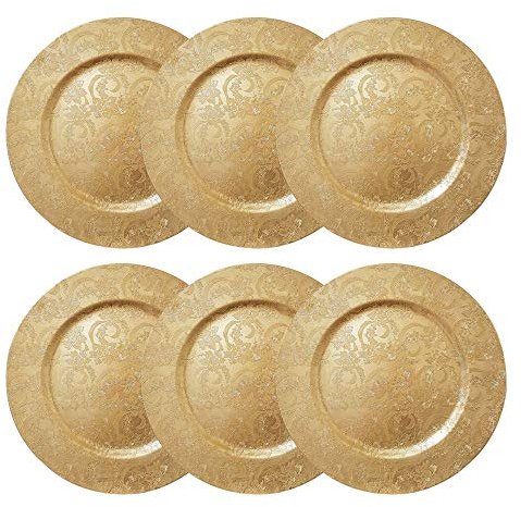 YöL 6 embossed decorative gold round charger plates Christmas Xmas dining table 33cm
