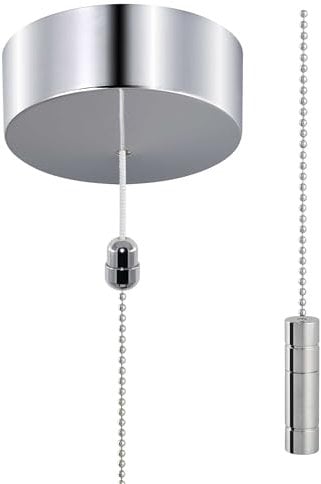 ElekTek UK Safety Approved Chrome Bathroom Light Pull Switch Kit + Chrome Cylinder Fob Handle & Extension Chain, EN 60669-1 & CE Mark, Earth Terminal, 6A 250V, 1 or 2 Way use, Full Wiring Instructions