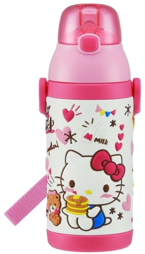 Bouteille d'eau en acier inoxydable pour enfants 380 ml avec paille 3D Hello Kitty Snack Time SSPV4