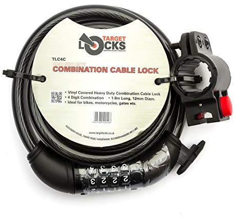 Bicycle 1.8m Steel Vinyl Covered Heavy Duty Combination Cable Lock