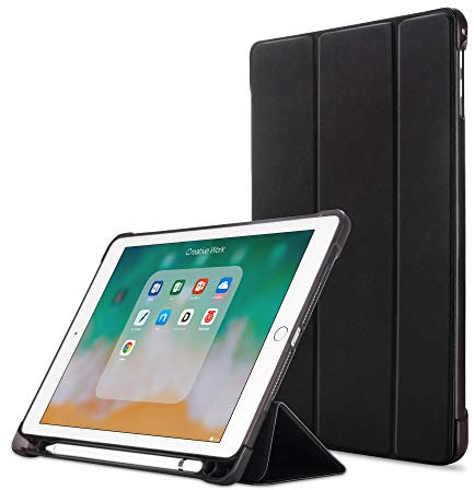 MadeRy Custodia iPad 2018 & 2017 9.7 / iPad Pro 9.7 / iPad Air 2 / iPad Air, Sottile Leggero Trifold TPU Smart Cover con Protettivo Portapenne e Auto Svegliati/Sonno, Nero