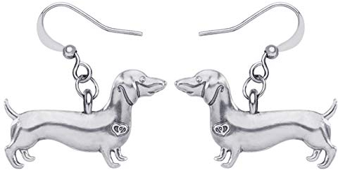 WEVENI Cute Gold Silber Plattiert Dackel Hund Ohrringe Geschenke Haustier Welpe Dachshund Anhänger Schmuck für Damen Frauen Charms (Silber)