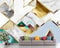 Papier Peint Géométrie Dorée Marbrée Papier Peint Fresque Intissé 3D Papier Peint Panoramique Nature Peinture Murale Chambre Salon 400x280cm