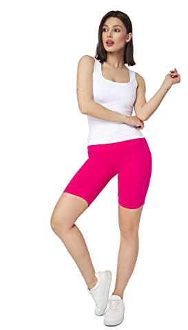 SOFTSAIL Leggings Femmes Short De Cycliste Pantalon Yoga Sport Extensible pour Dames Coton Taille Haute Contrôle du Ventre Et Amincissant Respirant Rose 44